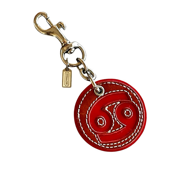 COACH REMADE Red Cancer Zodiac Round Handcrafted Bag Charm Key Chain CU973 RARE - Picture 6 of 6
